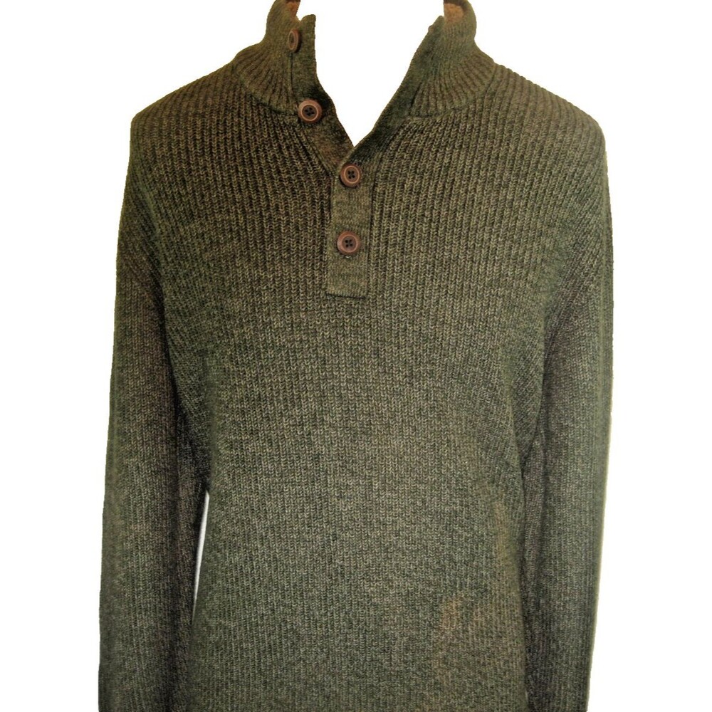 Mens GH Bass Earth Green Ribbed Henley Style Cotton Pullover sweater sz 2XL
